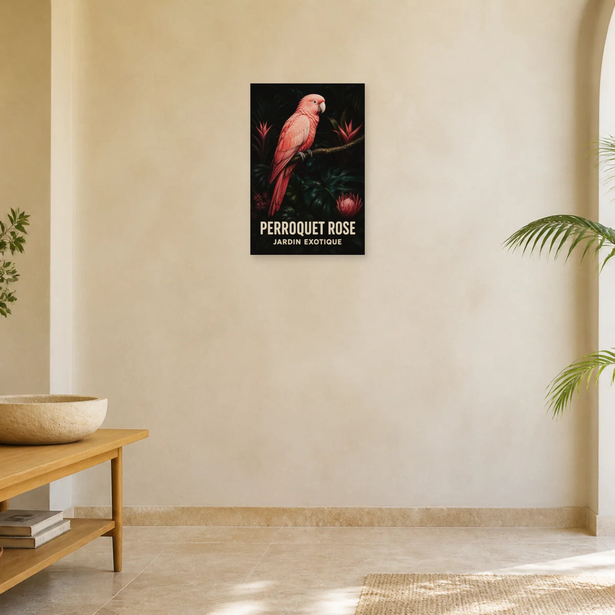 Affiche Perroquet rose – Jardin tropical dans une entrée ou un couloir - Art Virtuoso