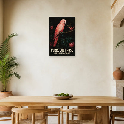 Affiche Perroquet rose – Jardin tropical dans une salle à manger - Art Virtuoso
