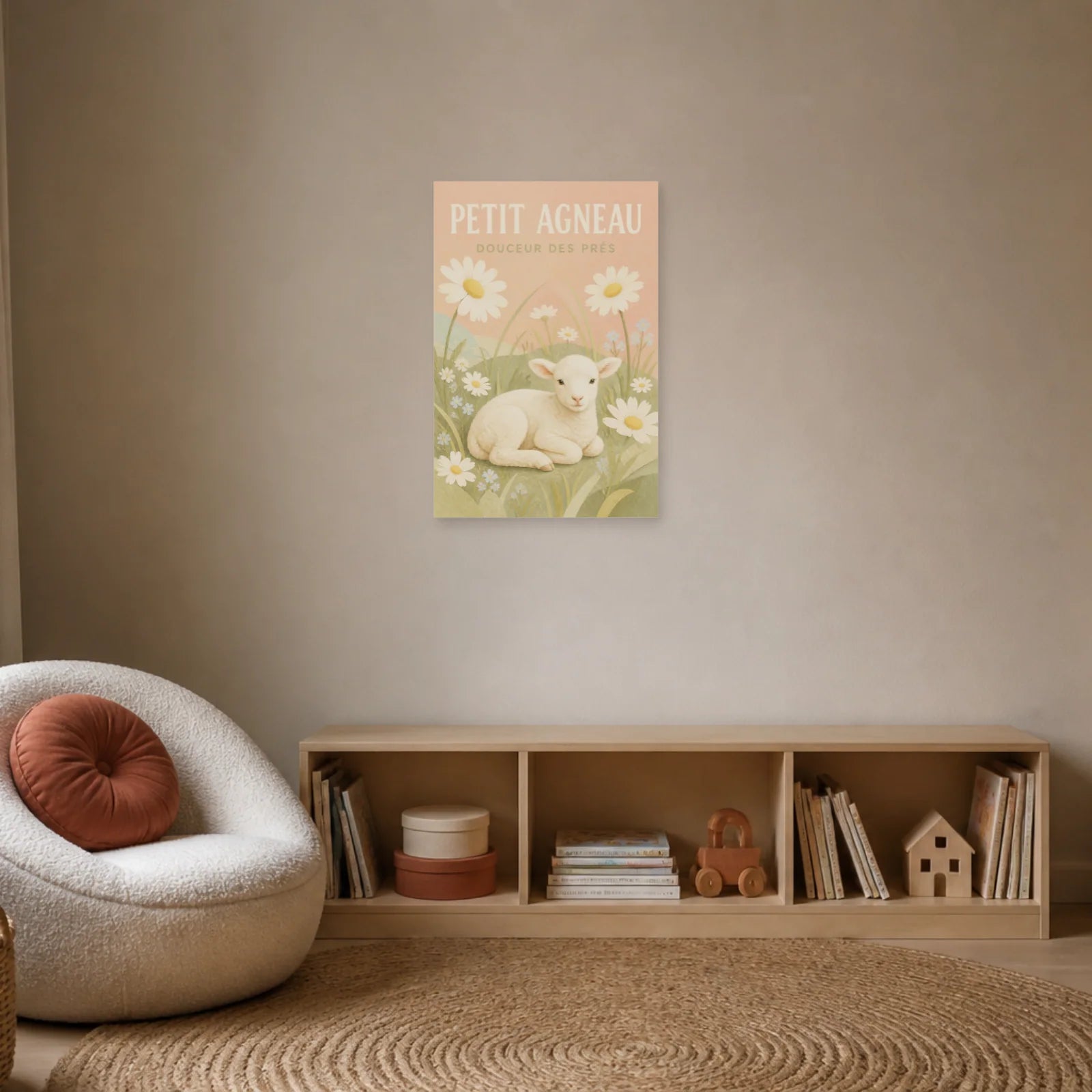 Affiche Petit Agneau – Douceur des Prés dans un bureau - Art Virtuoso