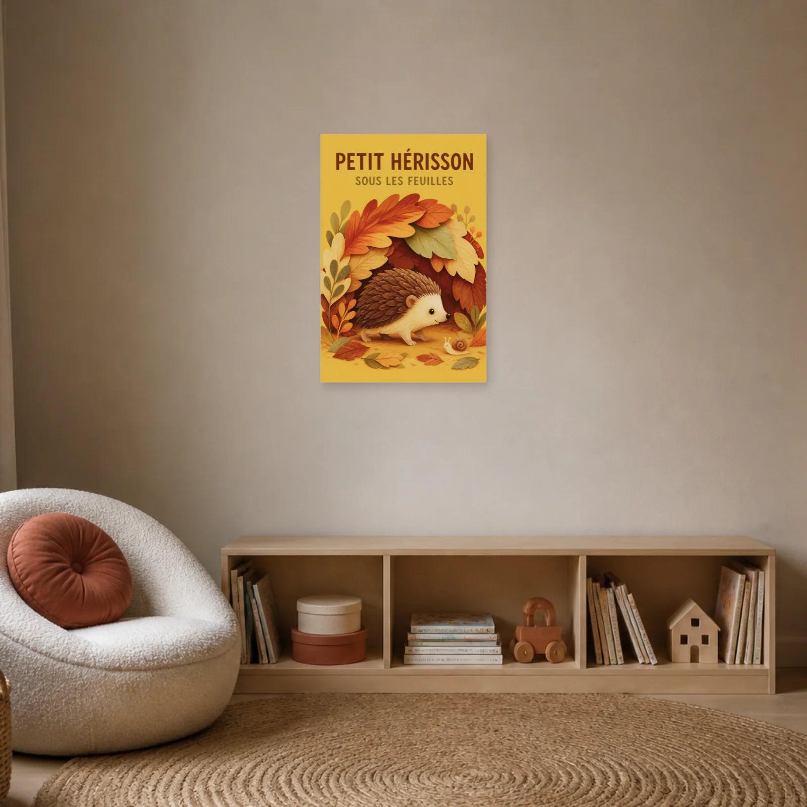 Affiche Petit Hérisson – Sous les Feuilles dans un bureau - Art Virtuoso