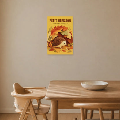 Affiche Petit Hérisson – Sous les Feuilles dans une salle à manger - Art Virtuoso