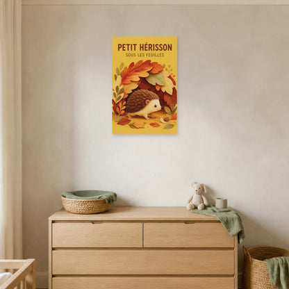 Affiche Petit Hérisson – Sous les Feuilles dans un salon - Art Virtuoso