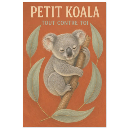 Affiche Petit Koala – Tout Contre Toi, gouache contemporaine verticale, format 60 × 90 cm