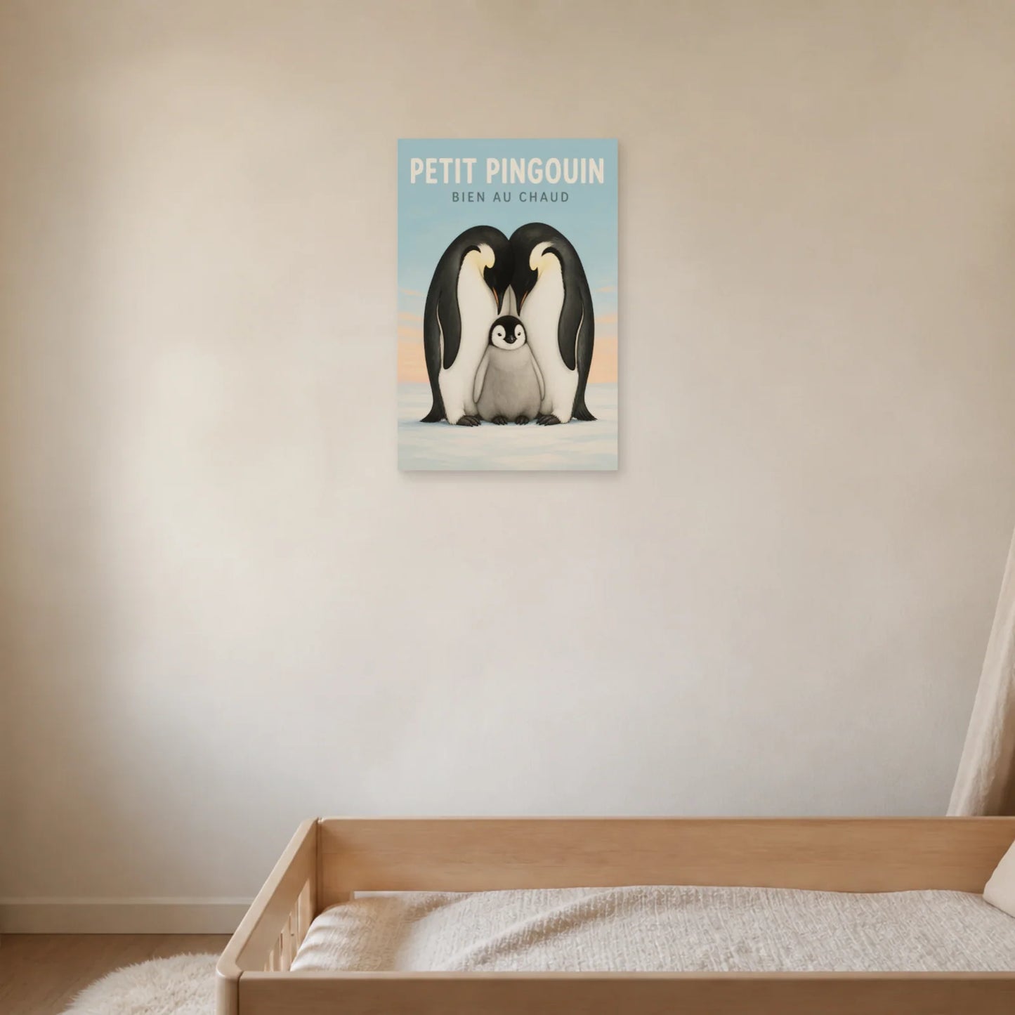 Affiche Petit Pingouin – Bien au Chaud dans une chambre - Art Virtuoso