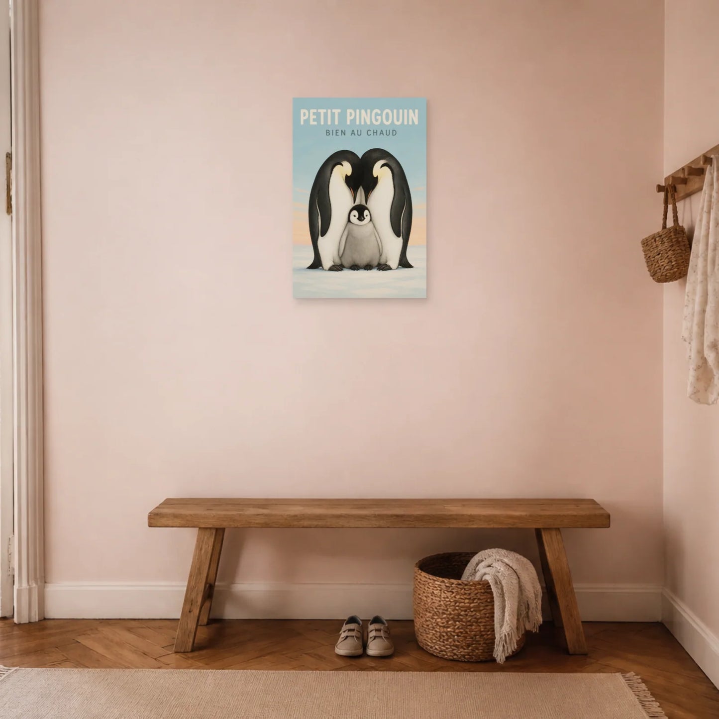 Affiche Petit Pingouin – Bien au Chaud dans une entrée ou un couloir - Art Virtuoso
