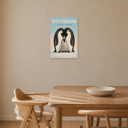 Affiche Petit Pingouin – Bien au Chaud dans une salle à manger - Art Virtuoso
