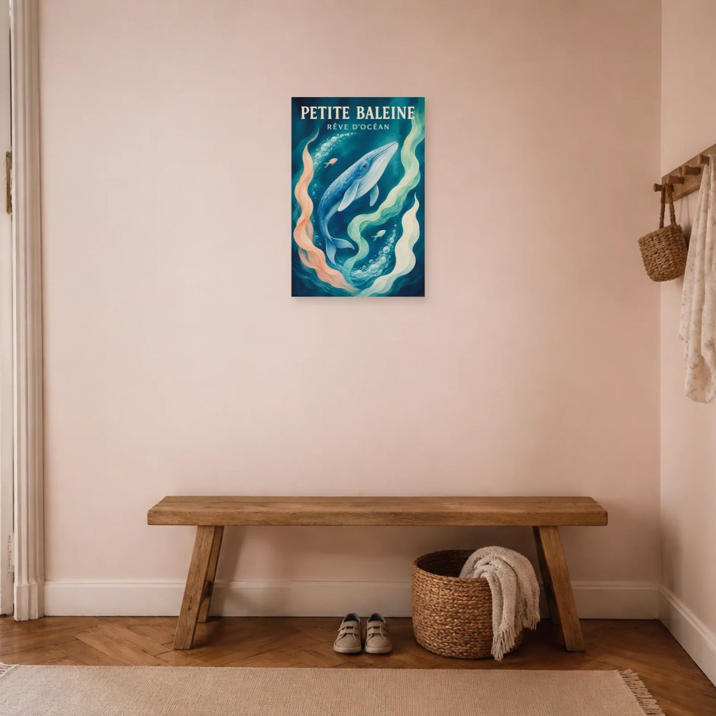 Affiche Petite Baleine – Rêve d’Océan dans une entrée ou un couloir - Art Virtuoso