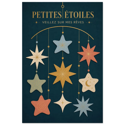 Affiche Petites Étoiles – Veillez sur Mes Rêves, illustration éditoriale verticale, format 60 × 90 cm