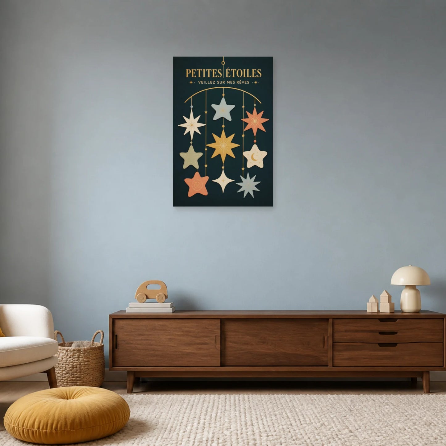 Affiche Petites Étoiles – Veillez sur Mes Rêves dans un salon - Art Virtuoso
