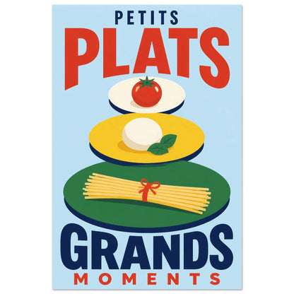 Affiche Petits Plats – Grands Moments, sérigraphie illustrée verticale, format 30 × 45 cm