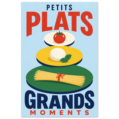 Affiche Petits Plats – Grands Moments, sérigraphie illustrée verticale, format 40 × 60 cm