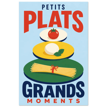 Affiche Petits Plats – Grands Moments, sérigraphie illustrée verticale, format 60 × 90 cm