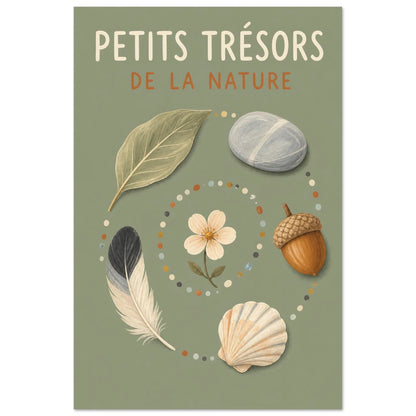 Affiche Petits Trésors – De la Nature, gouache contemporaine verticale, format 30 × 45 cm