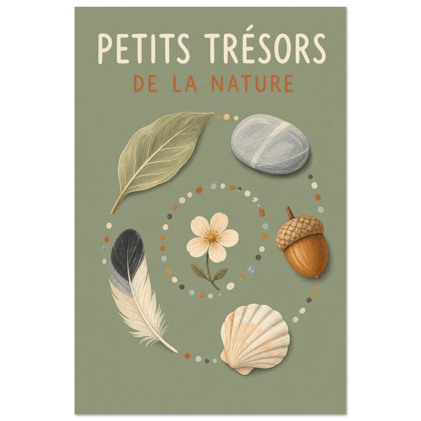 Affiche Petits Trésors – De la Nature, gouache contemporaine verticale, format 60 × 90 cm
