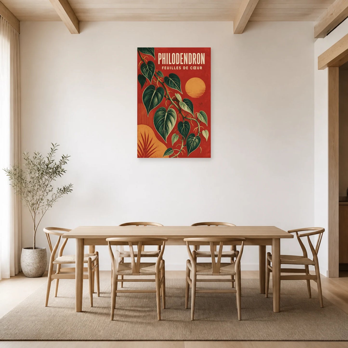 Affiche Philodendron – Feuilles de Cœur dans une salle à manger - Art Virtuoso