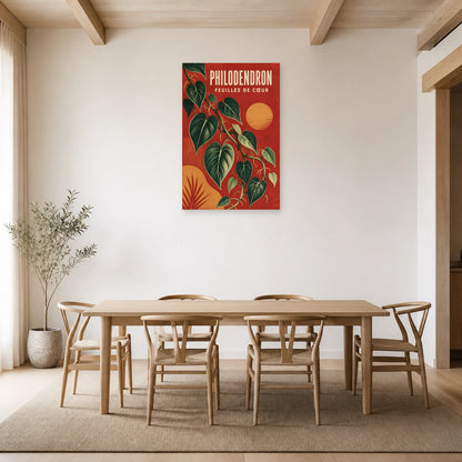 Affiche Philodendron – Feuilles de Cœur dans une salle à manger - Art Virtuoso