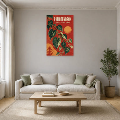 Affiche Philodendron – Feuilles de Cœur dans un salon - Art Virtuoso