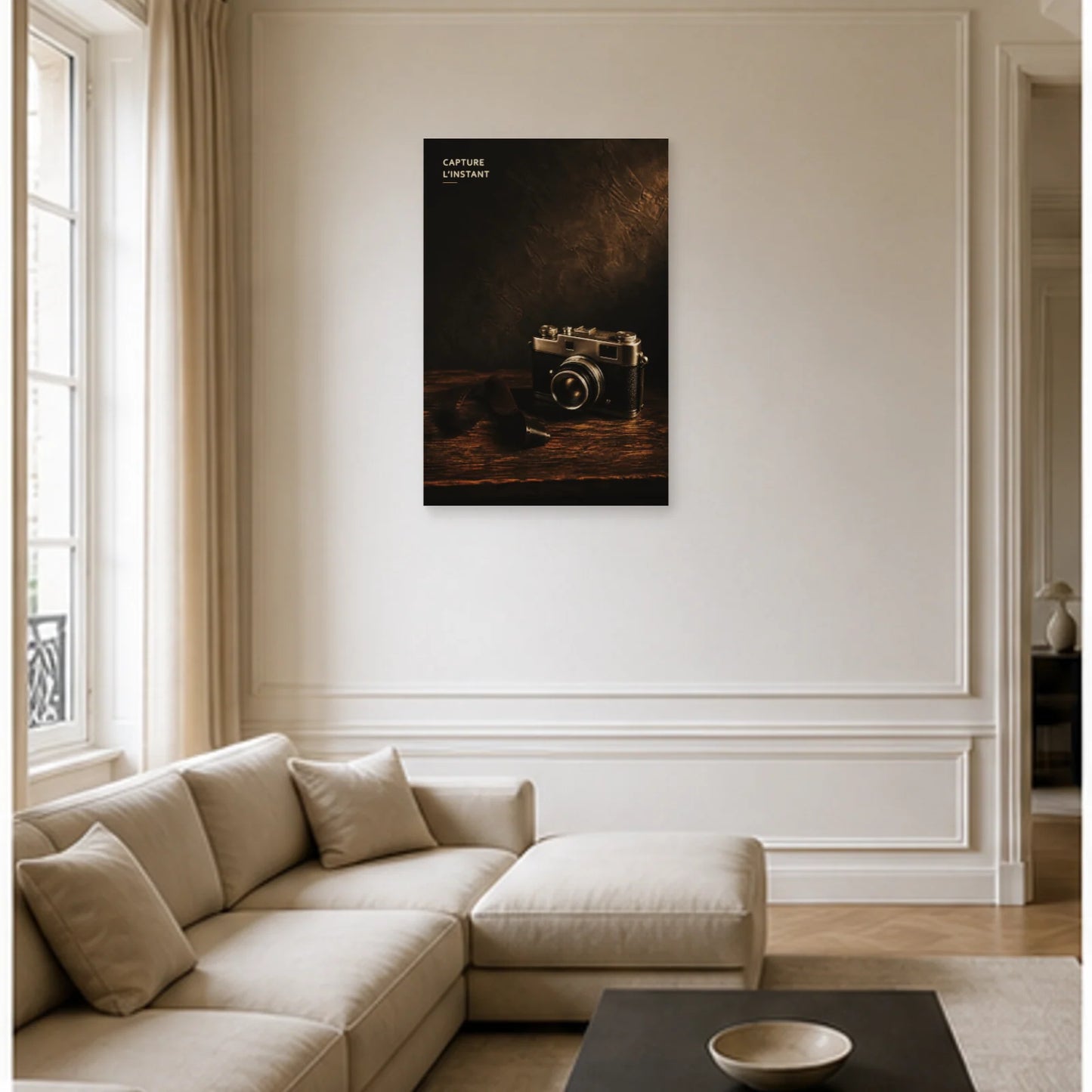 Affiche photo Appareil photo vintage - Capture l’instant dans un salon - Art Virtuoso