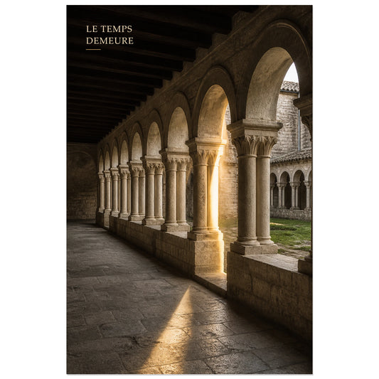 Affiche photo Architecture ancienne - Le temps demeure, photographie d’architecture patrimoniale en clair-obscur verticale, format 30 × 45 cm