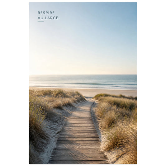 Affiche photo Chemin vers le bord de mer - Respire au large, photographie côtière minimaliste, douce et contemplative verticale, format 30 × 45 cm