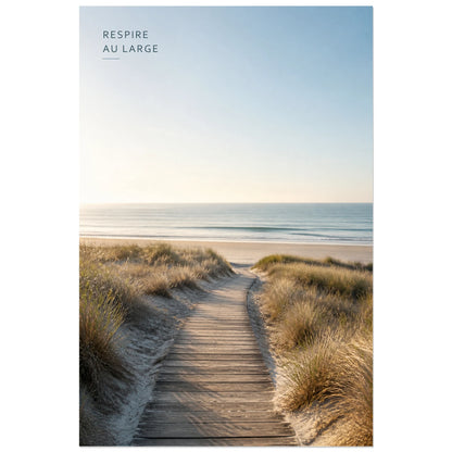 Affiche photo Chemin vers le bord de mer - Respire au large, photographie côtière minimaliste, douce et contemplative verticale, format 40 × 60 cm