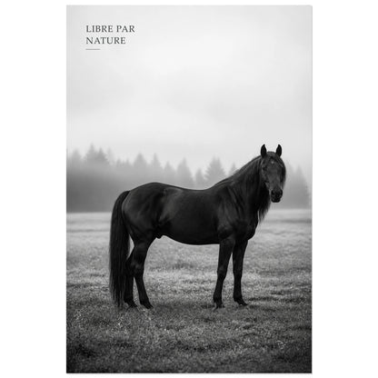 Affiche photo Cheval libre en noir et blanc - Libre par nature, portrait animalier photographique minimaliste en noir et blanc verticale, format 30 × 45 cm