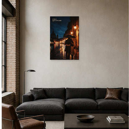 Affiche photo Couple amoureux sous la pluie - À deux tout s’éclaire dans un salon - Art Virtuoso