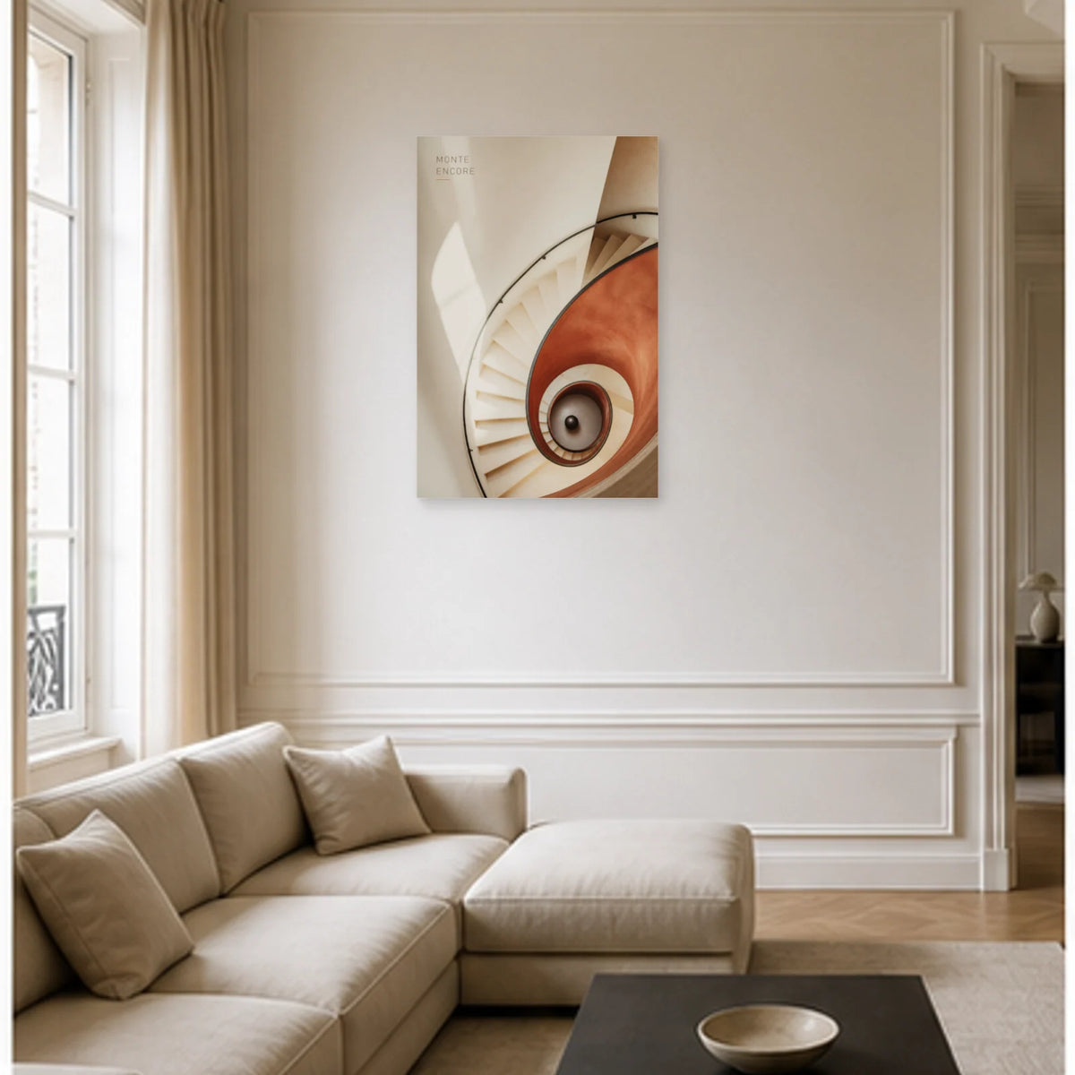 Affiche photo Escalier en spirale - Monte encore dans un salon - Art Virtuoso