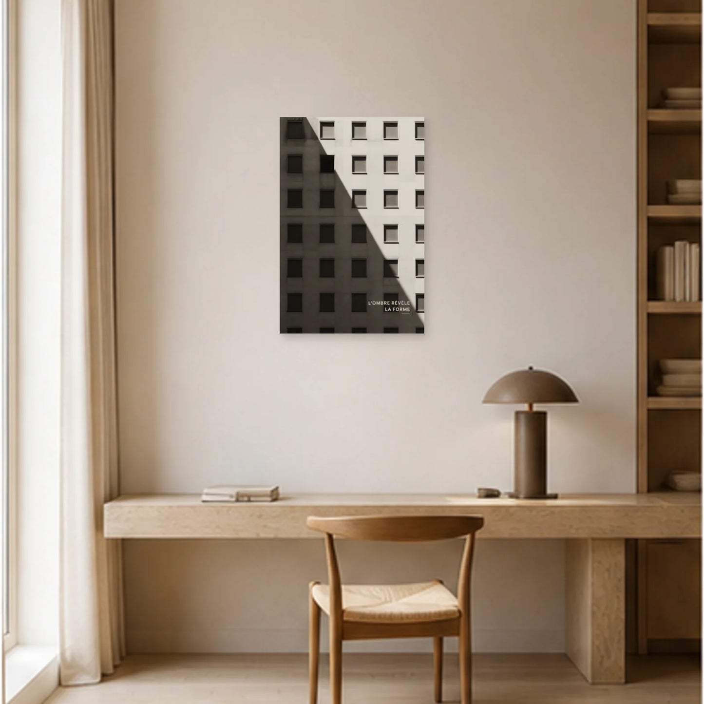 Affiche photo Façade noir et blanc - L’ombre révèle la forme dans un bureau - Art Virtuoso