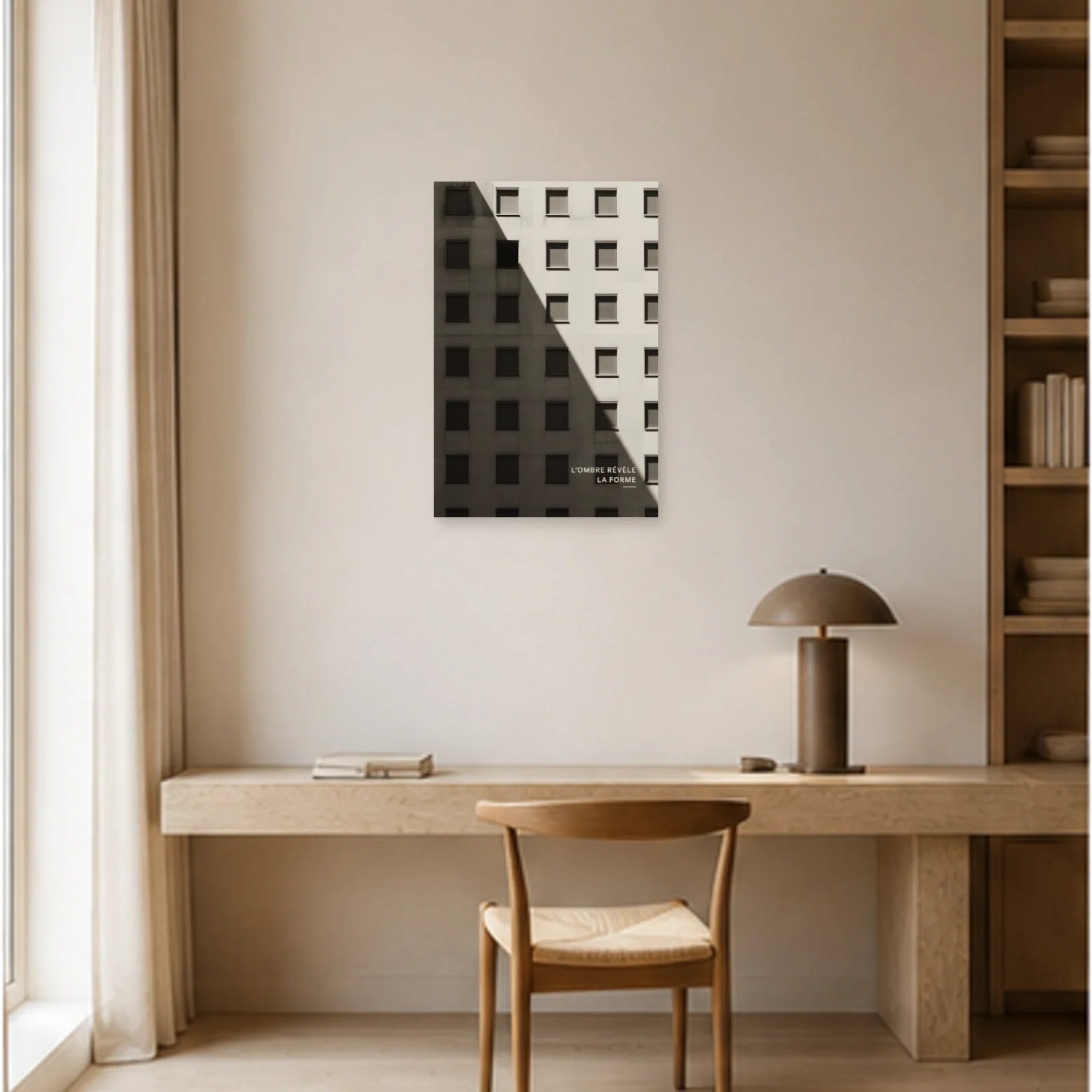 Affiche photo Façade noir et blanc - L’ombre révèle la forme dans un bureau - Art Virtuoso