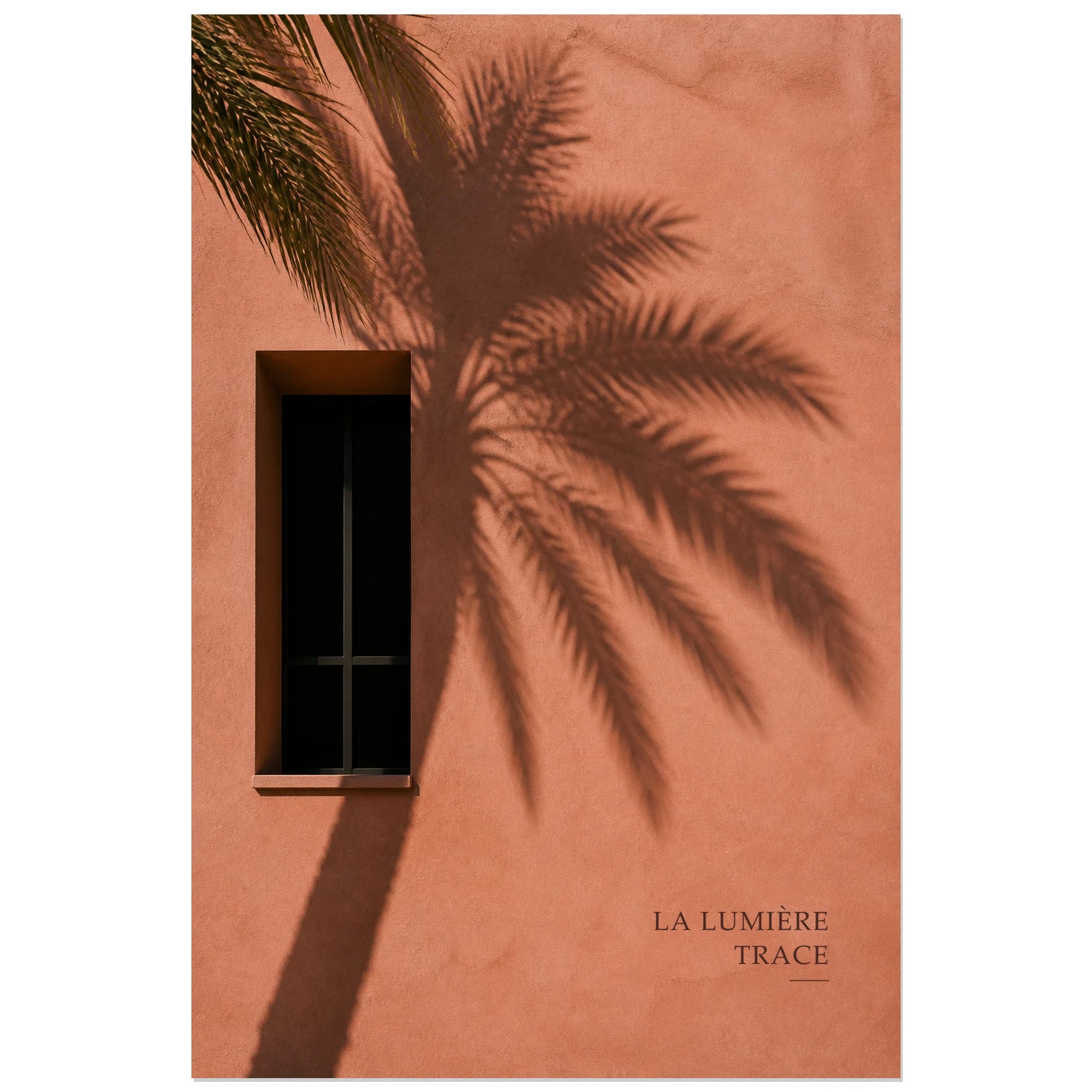 Affiche photo Ombre de palmier - La lumière trace, photographie d’architecture minimaliste aux ombres graphiques verticale, format 30 × 45 cm
