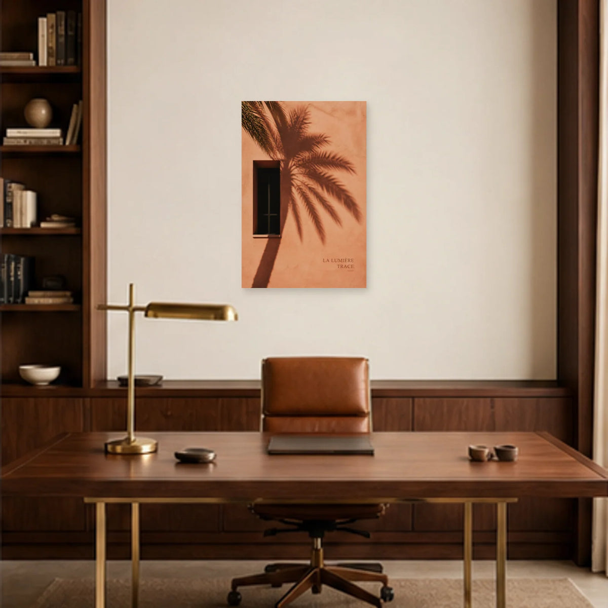 Affiche photo Ombre de palmier - La lumière trace dans un bureau - Art Virtuoso