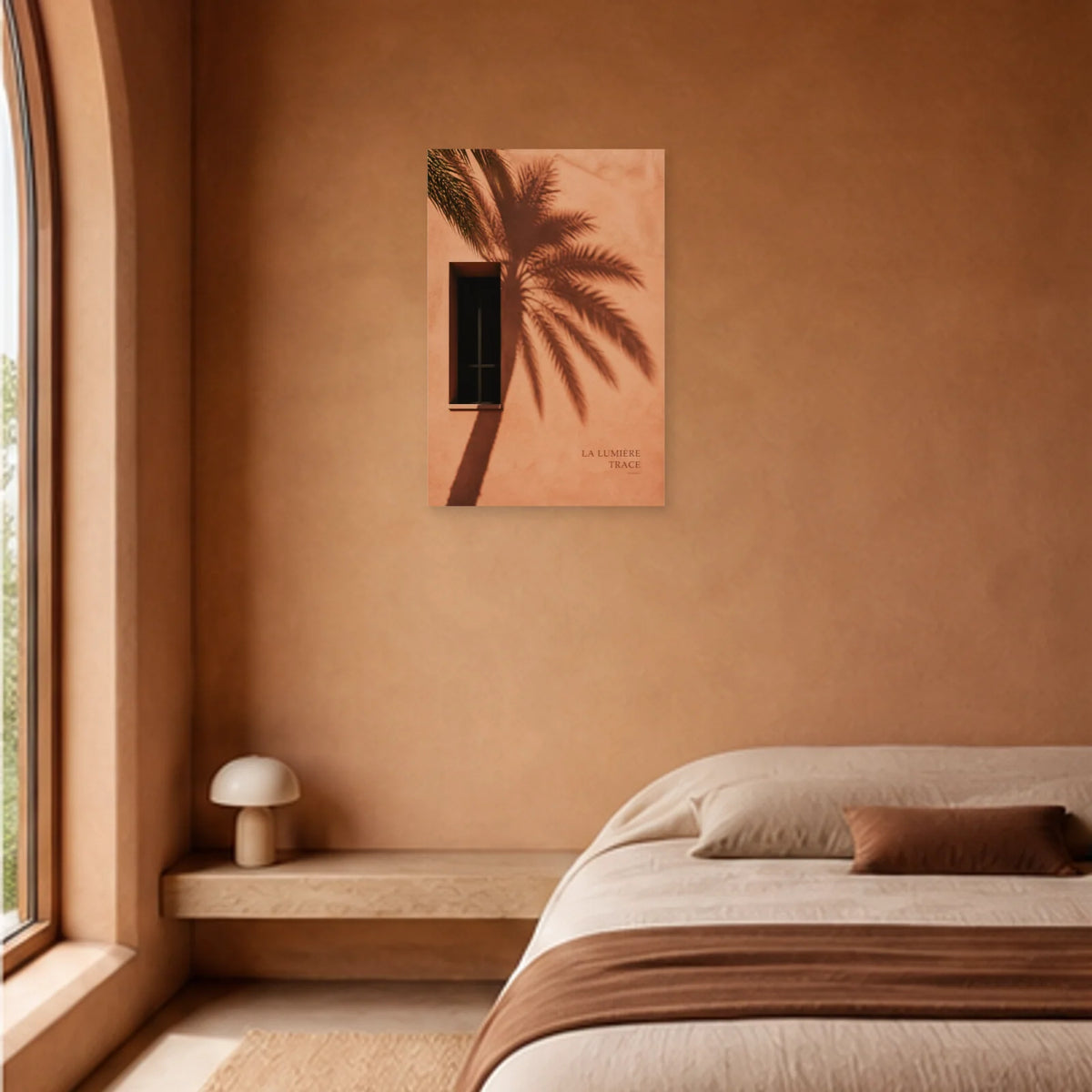 Affiche photo Ombre de palmier - La lumière trace dans une chambre - Art Virtuoso