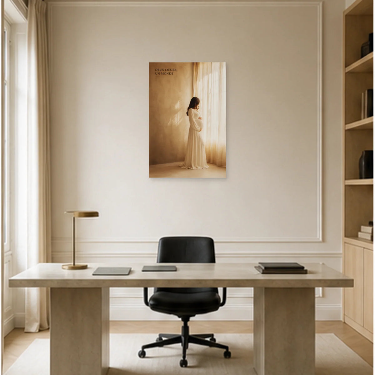 Affiche photo Maternité en lumière - Deux cœurs un monde dans un bureau - Art Virtuoso