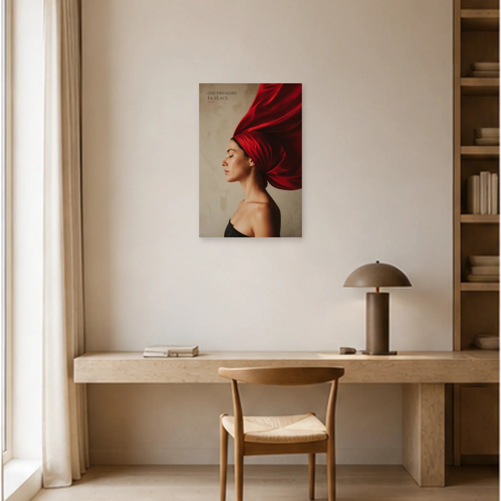 Affiche photo Femme au foulard rouge - Ose prendre ta place dans un bureau - Art Virtuoso