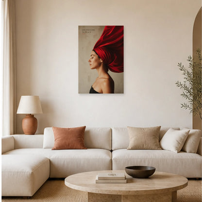 Affiche photo Femme au foulard rouge - Ose prendre ta place dans un salon - Art Virtuoso