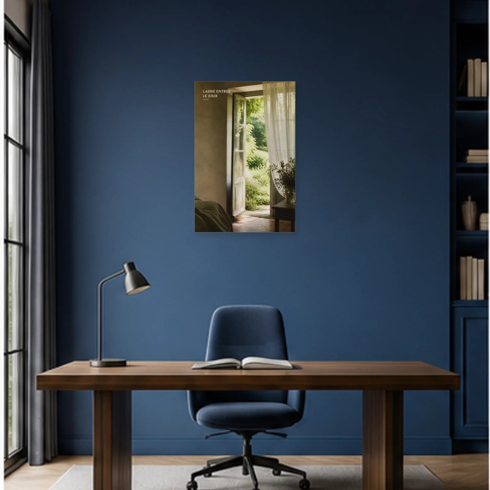 Affiche photo Fenêtre ouverte sur le jardin - Laisse entrer le jour dans un bureau - Art Virtuoso