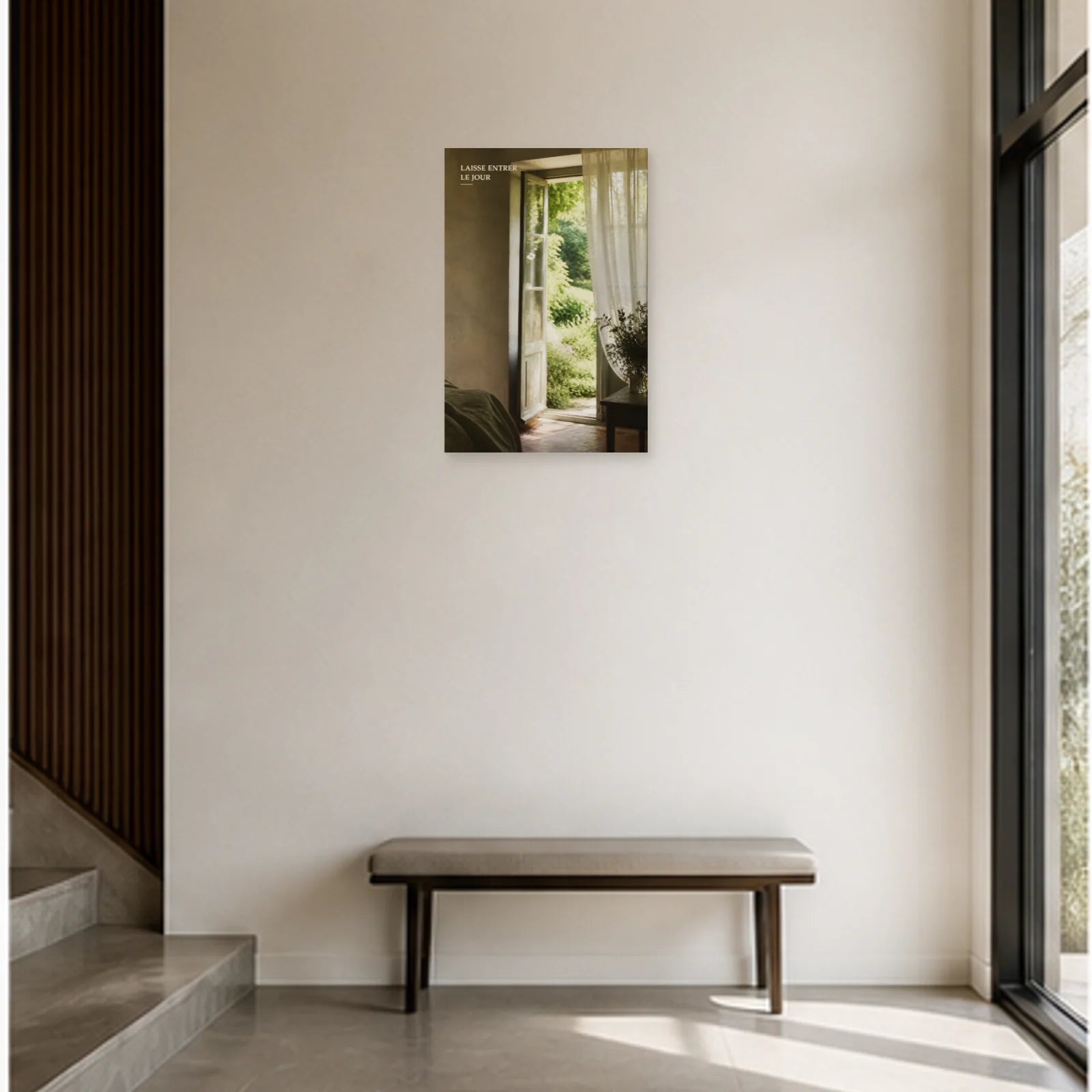 Affiche photo Fenêtre ouverte sur le jardin - Laisse entrer le jour dans une entrée ou un couloir - Art Virtuoso