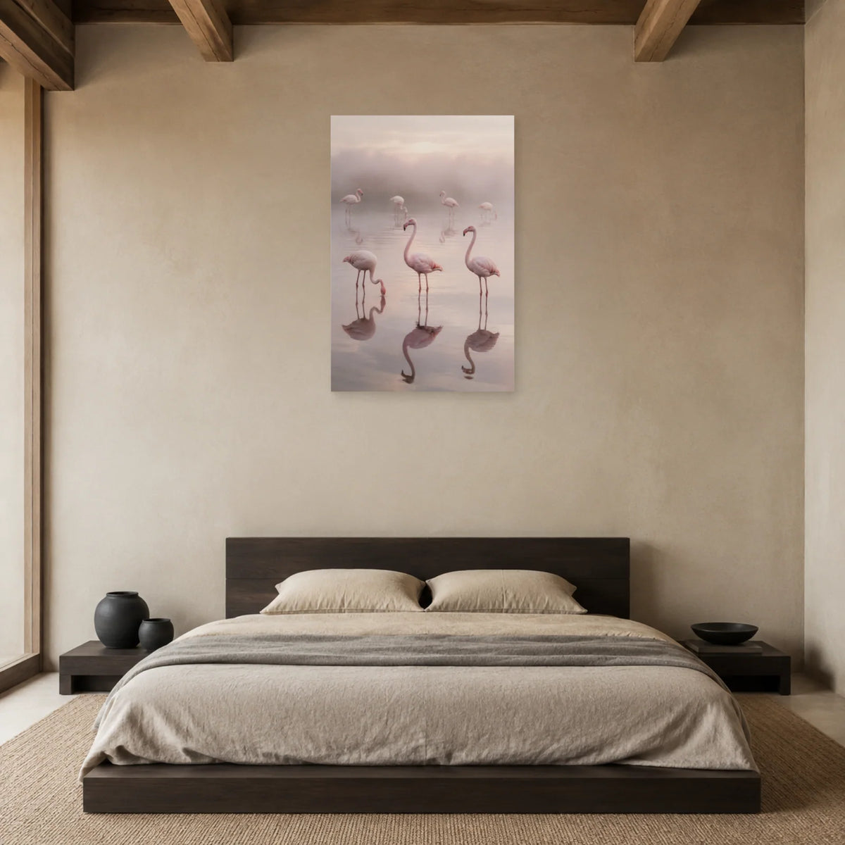 Affiche Flamants dans la brume de la lagune dans une chambre - Art Virtuoso