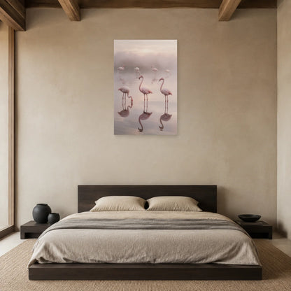 Affiche Flamants dans la brume de la lagune dans une chambre - Art Virtuoso