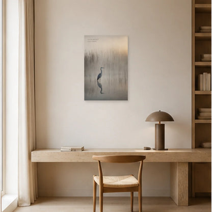 Affiche photo Héron dans la brume - Le calme est une force dans un bureau - Art Virtuoso