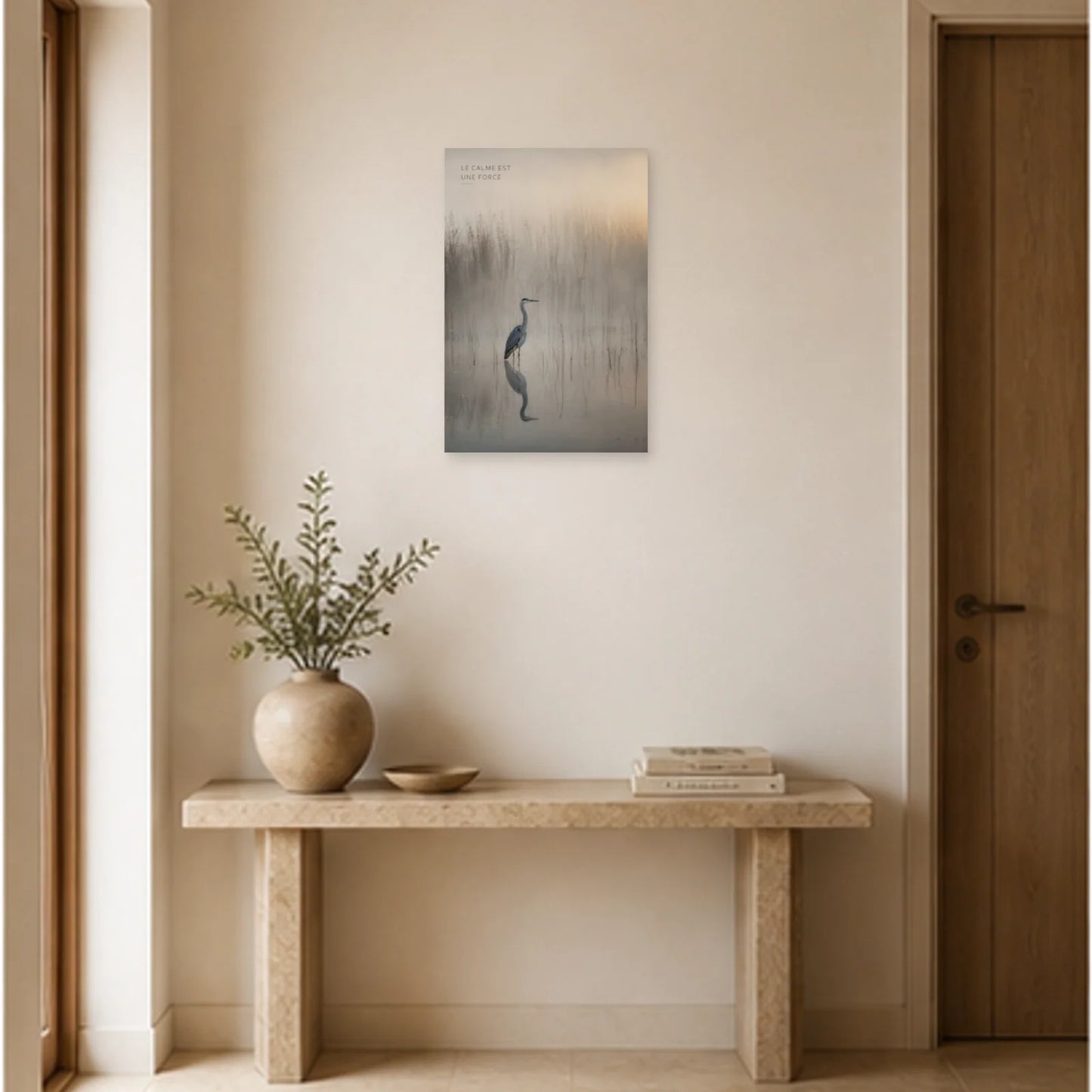 Affiche photo Héron dans la brume - Le calme est une force dans une entrée ou un couloir - Art Virtuoso