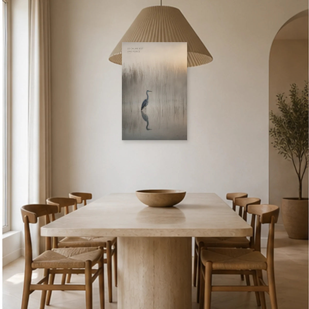 Affiche photo Héron dans la brume - Le calme est une force dans une salle à manger - Art Virtuoso