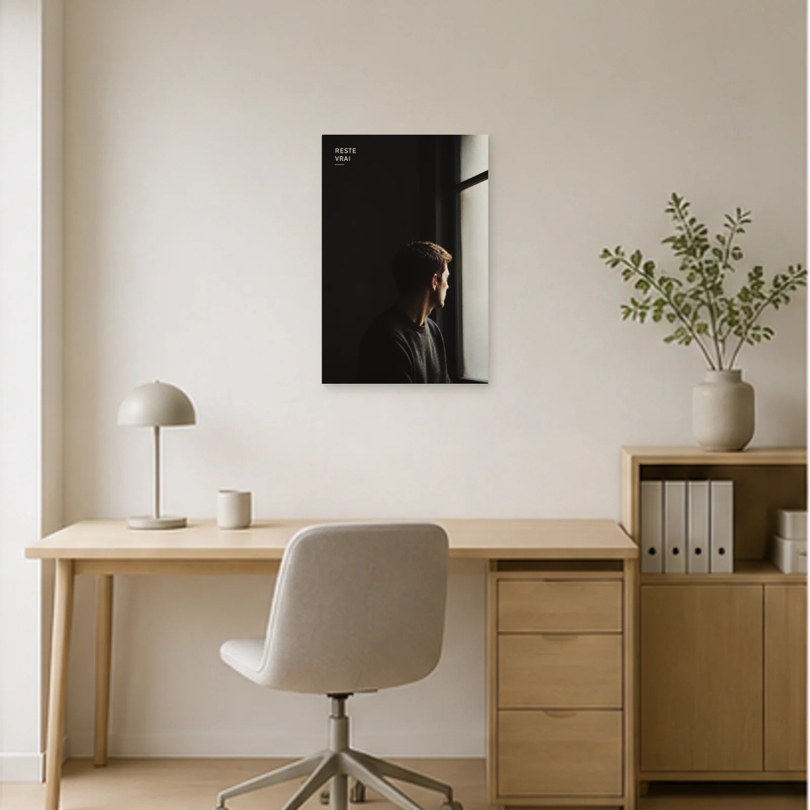 Affiche photo Homme à la fenêtre - Reste vrai dans un bureau - Art Virtuoso