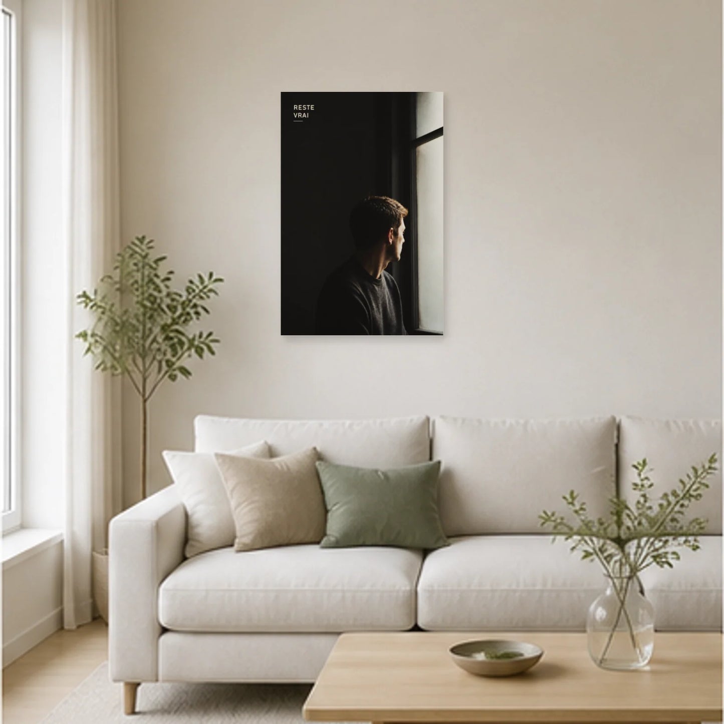 Affiche photo Homme à la fenêtre - Reste vrai dans un salon - Art Virtuoso
