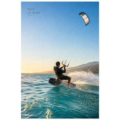 Affiche photo Kitesurf dans le vent - Suis le vent, photographie sportive lumineuse, dynamique et naturelle verticale, format 30 × 45 cm