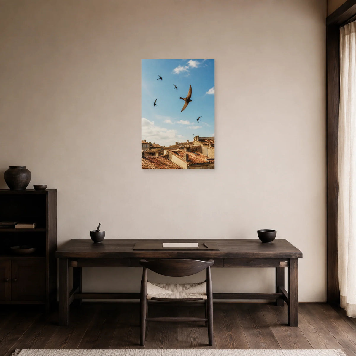 Affiche Martinets dans le ciel urbain dans un bureau - Art Virtuoso