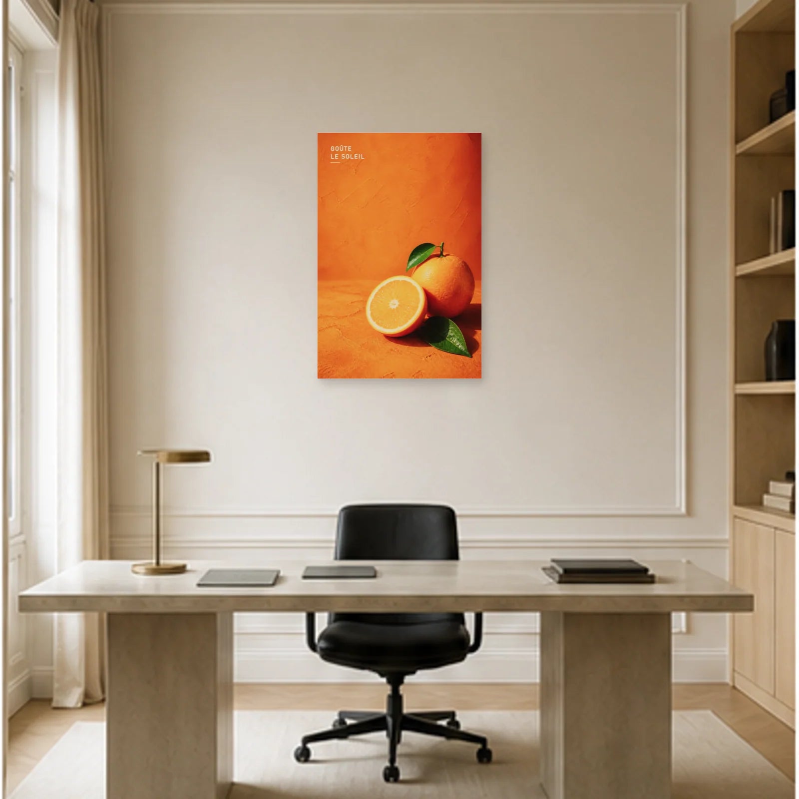 Affiche photo Orange solaire - Goûte le soleil dans un bureau - Art Virtuoso