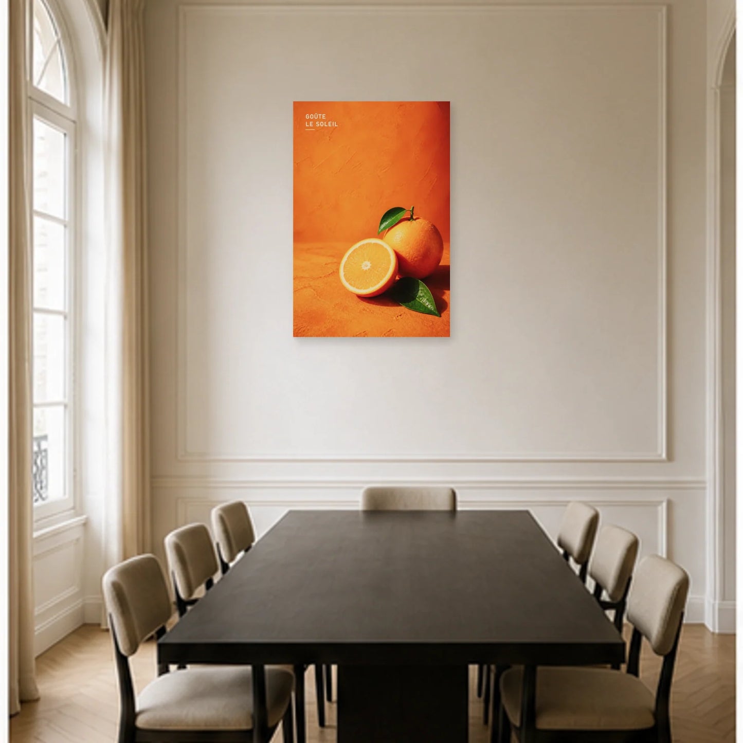 Affiche photo Orange solaire - Goûte le soleil dans une salle à manger - Art Virtuoso