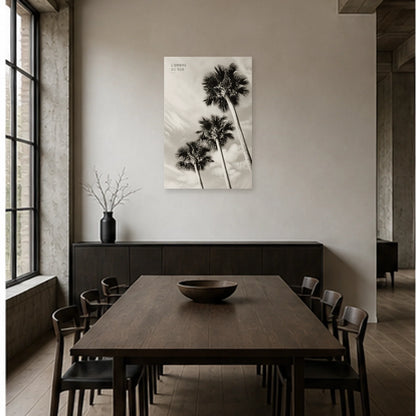 Affiche photo Palmiers en noir et blanc - L’ombre du Sud dans une salle à manger - Art Virtuoso
